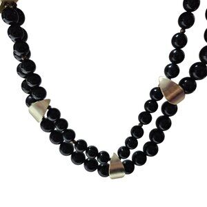 Vintage Elegant Black Bead Double Strand Necklace Retro Fashion Jewelry Women